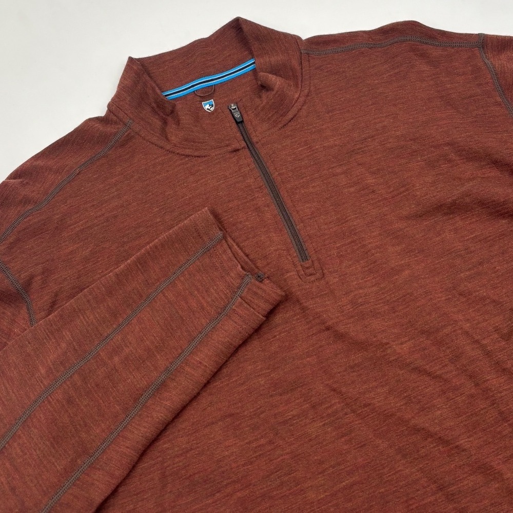 Kuhl Mens XXL Merino Wool Blend Quarter Zip Pullover Heathered Rust Brown Shirt